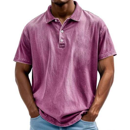 Men's polo – Relaxed fit – Natural fibers – Faded retro style – Short sleeves