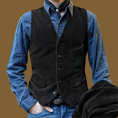 Gilet homme – Coupe ajustée – Tissu texturé – Style vintage classique – Boutons devant