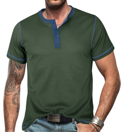 Men's henley shirt – Slim fit – Breathable cotton – Short sleeves casual