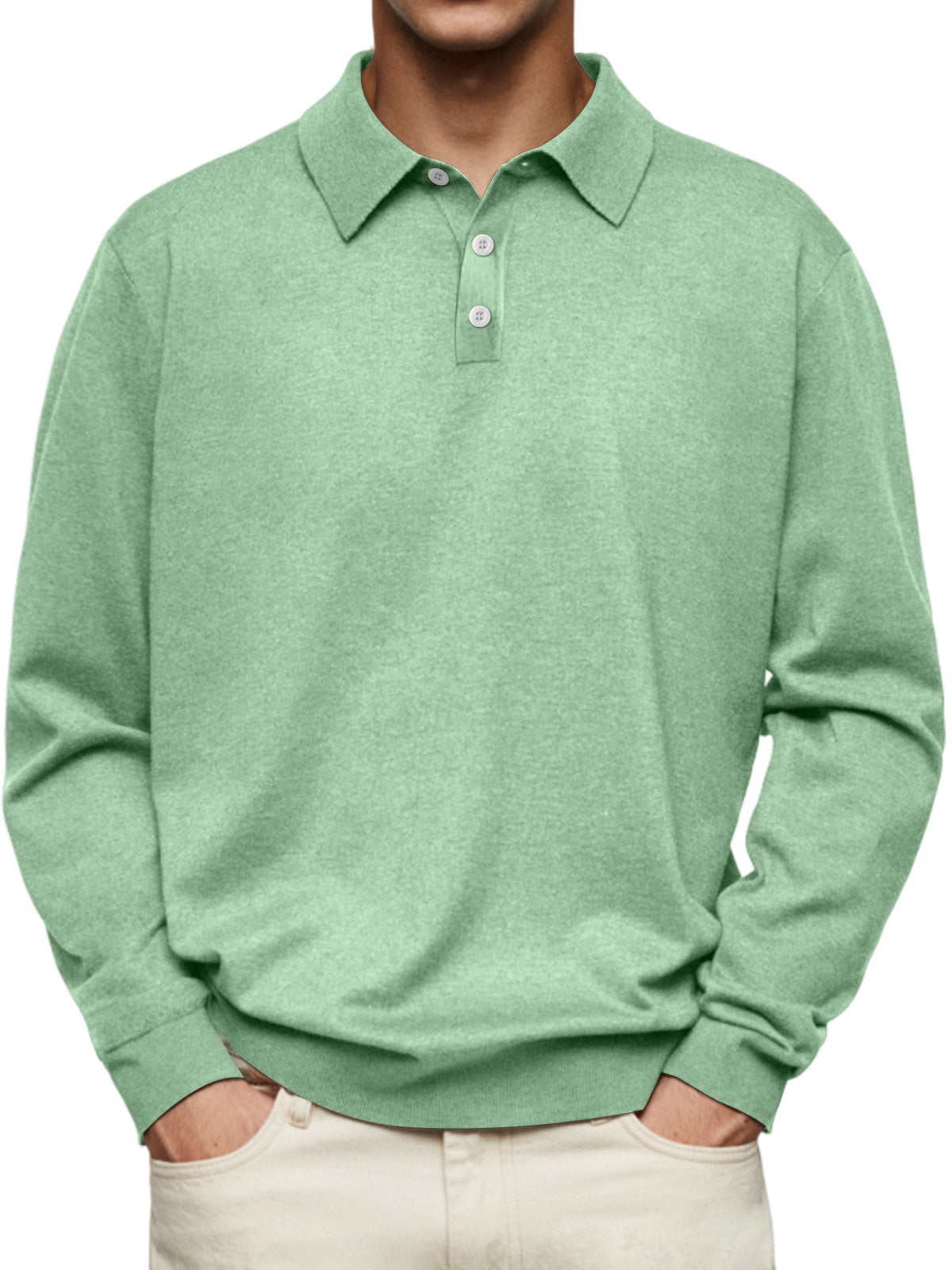 Polo men's long sleeves – Soft knit – Relaxed fit – Style casual