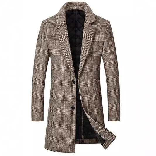 Men's coat – Slim fit – Blended wool – Checked pattern – Quilted lining