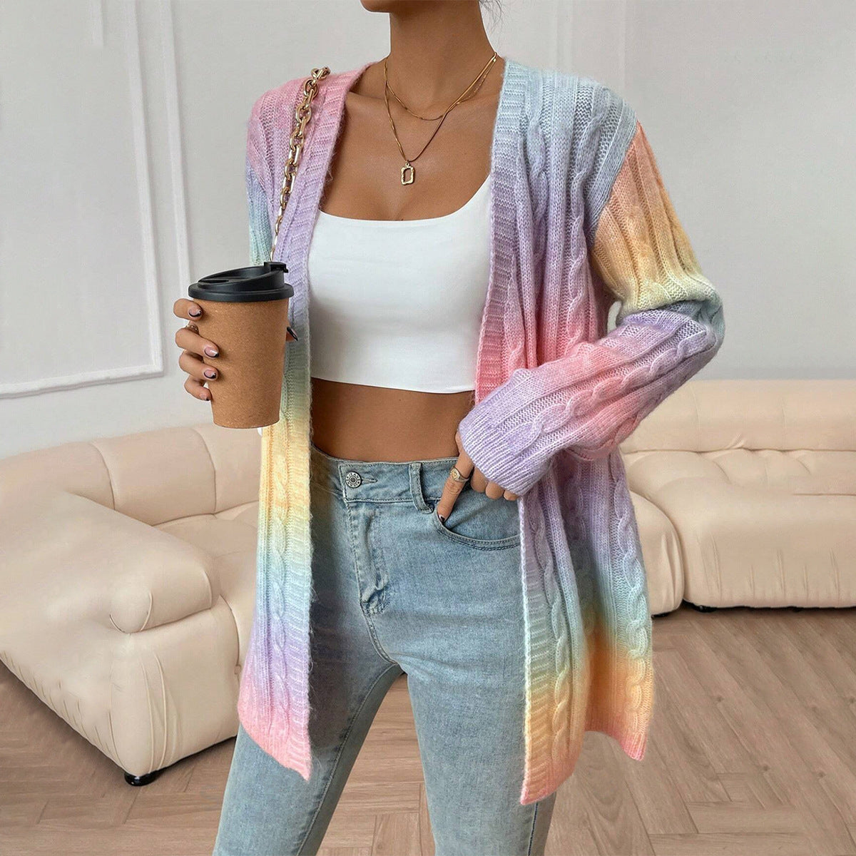 Cardigan femme – Coupe oversize – Maille douce torsadée – Longue ouverture devant