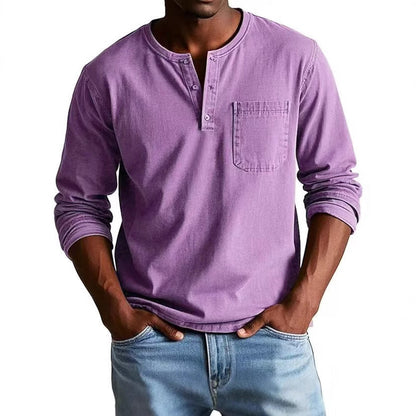 T-shirt men's long sleeves – Slim fit – Breathable fabric – Buttoned collar with pocket