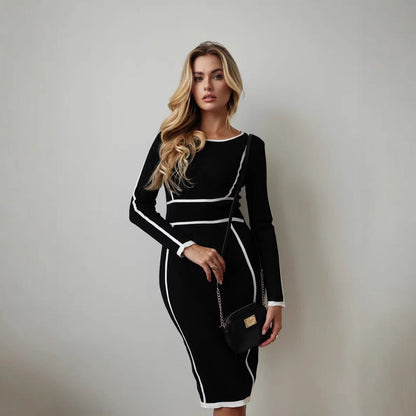 Robe Femme – Maille Douce – Coupe Ajustée – Manches Longues – Design Structuré