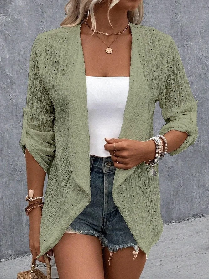 Gilet femme – Coupe ample – Maille ajourée – Ouverture frontale – Style bohème