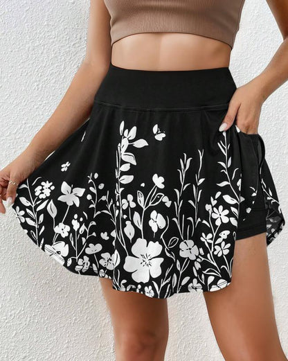 Women's skort – Floral print – Elastic waistband – Comfortable flowing fit