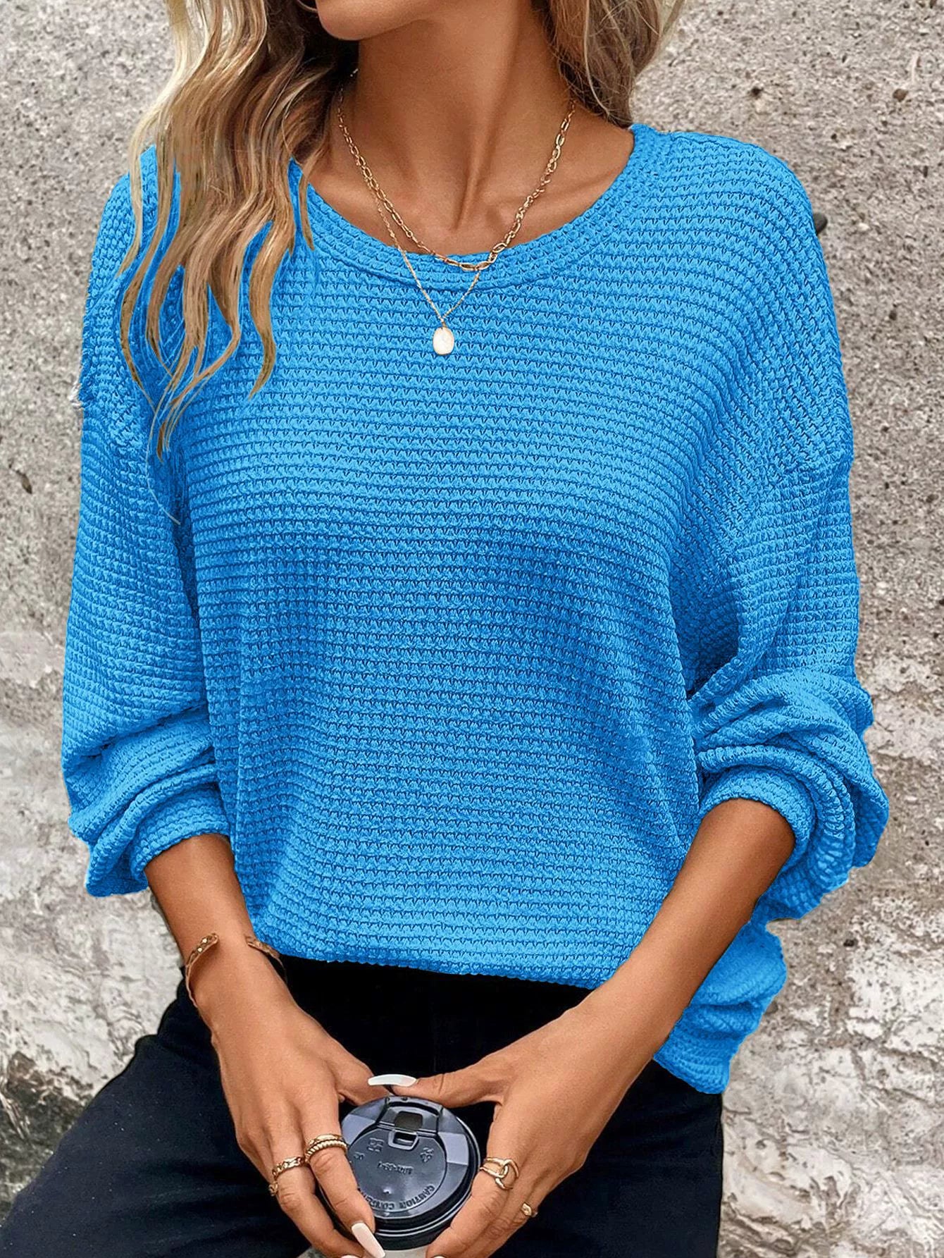 Women’s Relaxed Knit Sweater | Ribbed Long Sleeve Round Neck