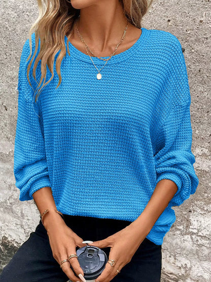 Women’s Relaxed Knit Sweater | Ribbed Long Sleeve Round Neck