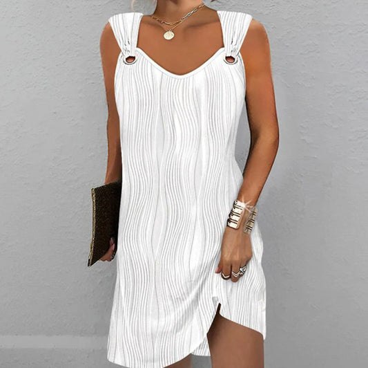 Women's Mini Dress – Slim Fit – Soft Knit – V-Neck – Modern Wavy Pattern