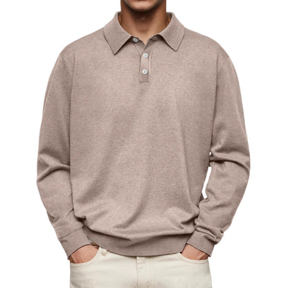 Polo men's long sleeves – Soft knit – Relaxed fit – Style casual