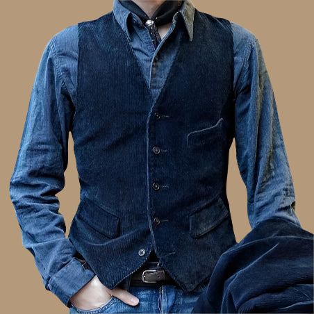 Gilet homme – Coupe ajustée – Tissu texturé – Style vintage classique – Boutons devant