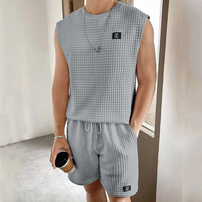 Men's Set Tank Top and Shorts – Textured Knit – Relaxed Fit – Casual Outfit