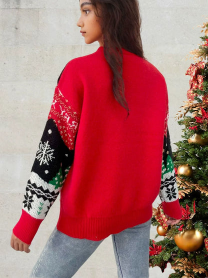 Women's sweater – Wool knit – Loose fit – Festive patterns – Long sleeves