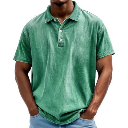 Men's polo – Relaxed fit – Natural fibers – Faded retro style – Short sleeves