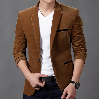 Blazer homme – Coupe slim – Côtelé – Revers cranté – Fermeture un bouton