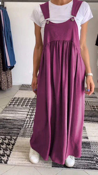 Robe longue femme – Lin coton – Coupe ample – Bretelles à boucle