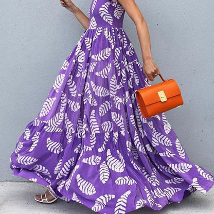 Women's long dress – Flowing cut – Sleeveless – Floral pattern – Breathable fabric