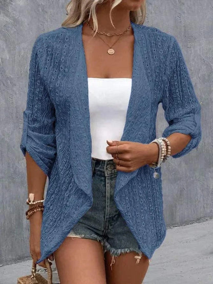 Gilet femme – Coupe ample – Maille ajourée – Ouverture frontale – Style bohème
