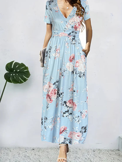 Women's wrap dress – Floral print – Cotton – Short sleeves – Flared cut