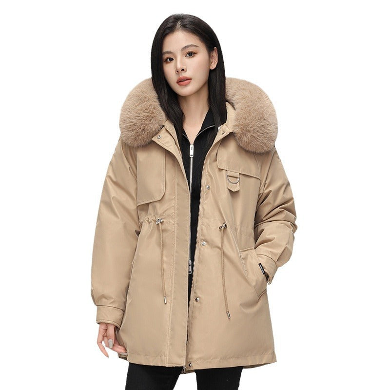 Women's Parka Coat – Oversized Cut – Faux Fur Hood – Adjustable Waist