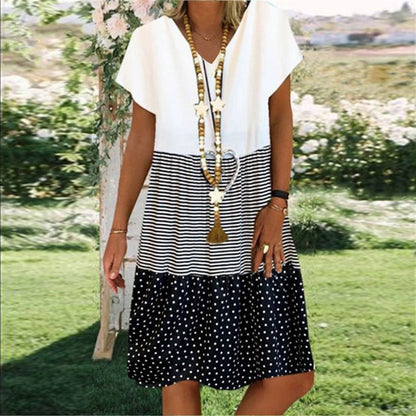 Women's Midi Dress – Flowing Cut – Mixed Patterns – Breathable Fabric – Bohemian Style