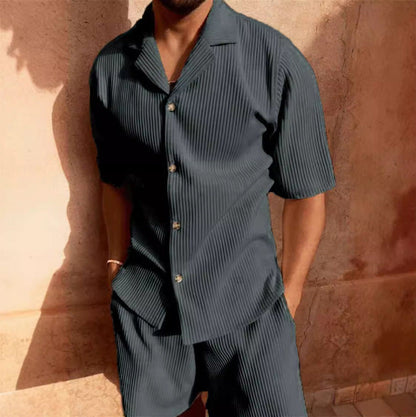 Men's shirt – Relaxed fit – Soft ribbed fabric – Buttoned short sleeves
