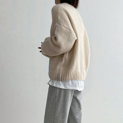 Pull femme – Coupe oversize – Maille douce – Épaules tombantes – Col rond