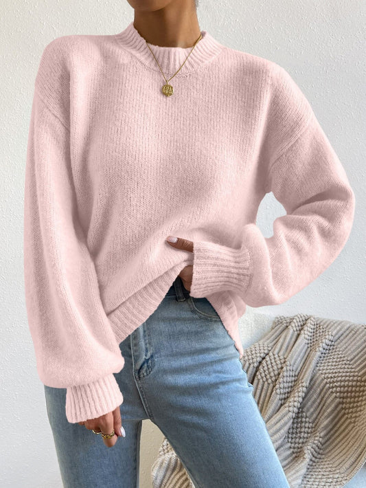 Pull Femme – Coupe Décontractée – Maille Douce – Col Rond – Manches Bouffantes