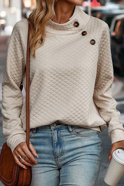 Anna Quilted Sweatshirt – Relaxed Fit – Button Collar Pullover
