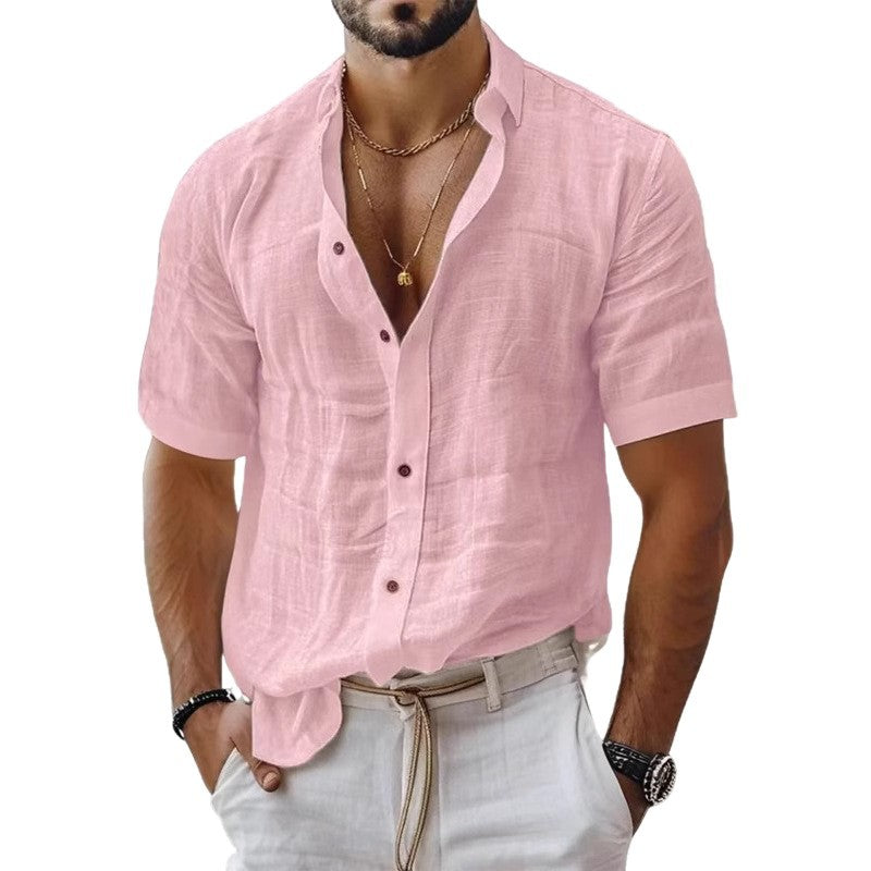 Chemise homme – Coupe décontractée – Tissu respirant – Manches courtes – Col à revers
