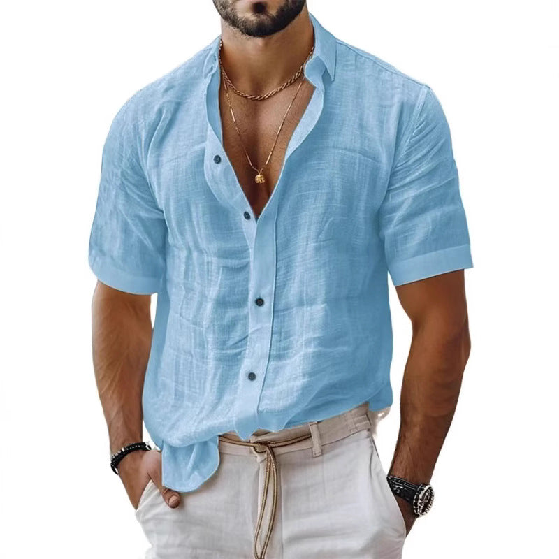 Chemise homme – Coupe décontractée – Tissu respirant – Manches courtes – Col à revers