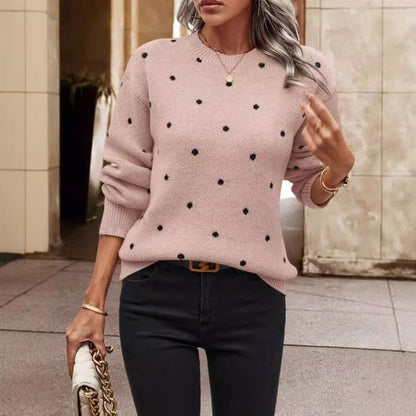 Pull femme – Maille douce – Coupe ample – Motif à pois – Manches longues