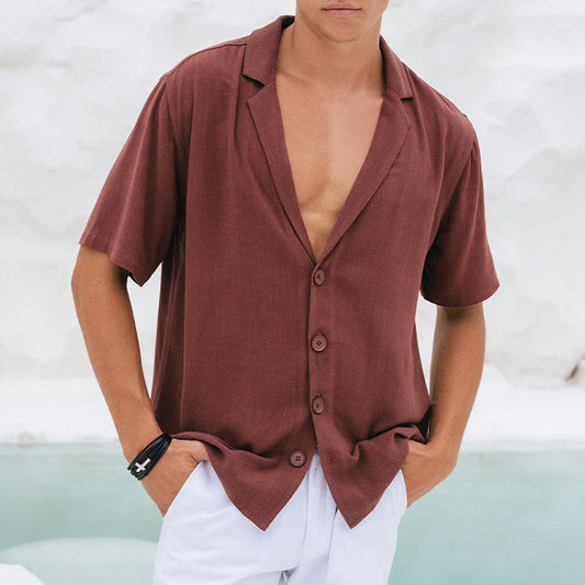 Men's casual shirt – relaxed fit – breathable fabric – notched collar – short sleeves