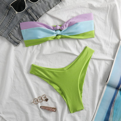 Bikini bandeau femme – Nœud décoratif – Coupe échancrée