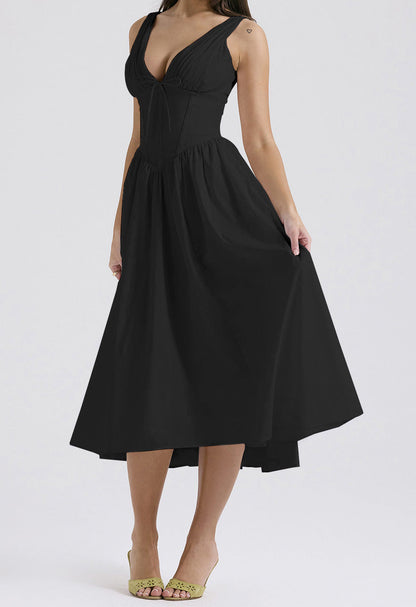 Robe femme sans manches – Décolleté en V – Coupe évasée – Imprimé fleuri – Longueur midi