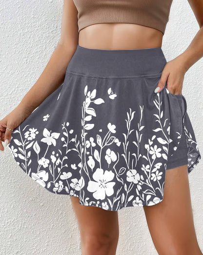 Women's skort – Floral print – Elastic waistband – Comfortable flowing fit