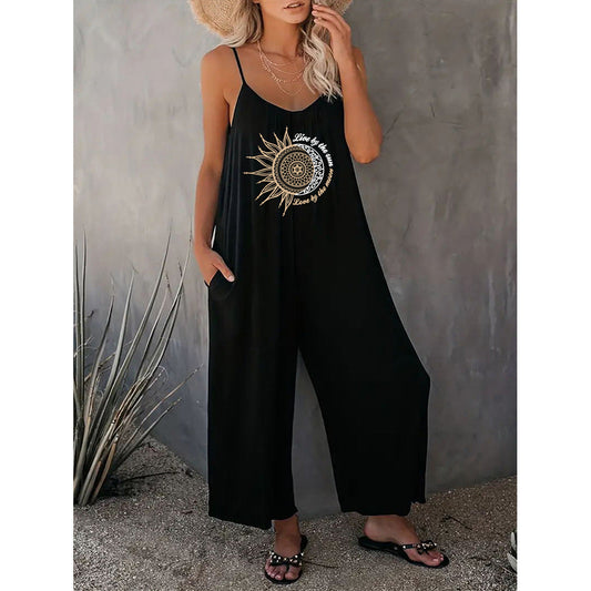 Women's jumpsuit – Loose fit – Thin straps – Breathable cotton – Wide leg