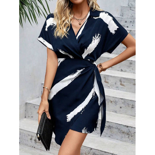 Women's wrap dress – Cotton – Graphic print – Short sleeves – V-neck