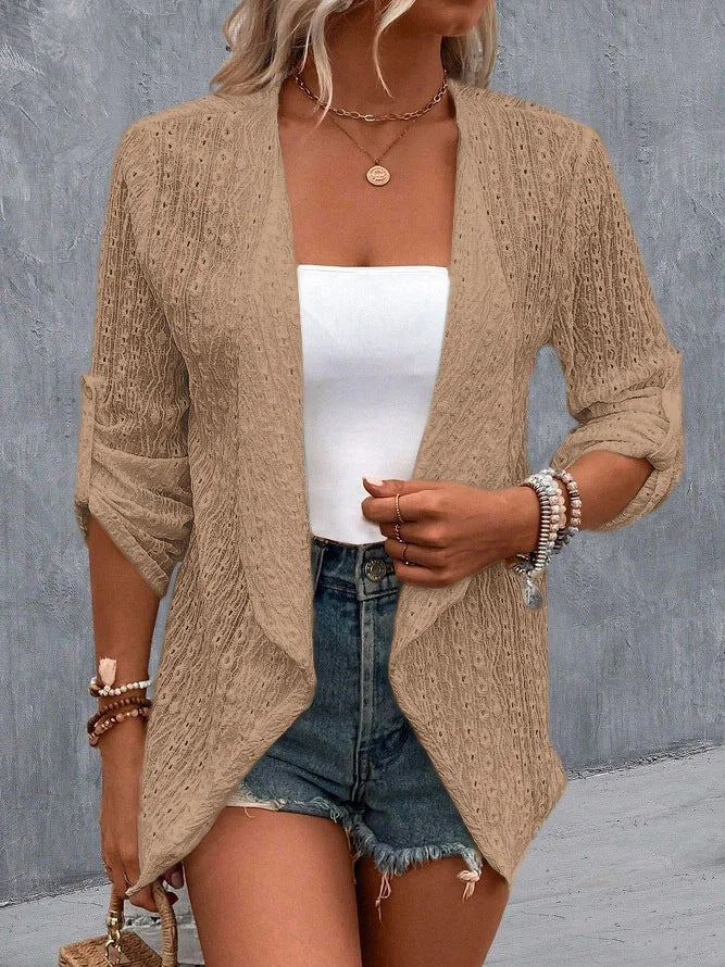 Gilet femme – Coupe ample – Maille ajourée – Ouverture frontale – Style bohème