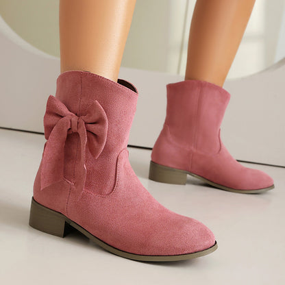 Bottines femme – Confort décontracté – Finition douce – Nœud décoratif – Talon bas