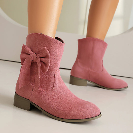 Bottines femme – Confort décontracté – Finition douce – Nœud décoratif – Talon bas