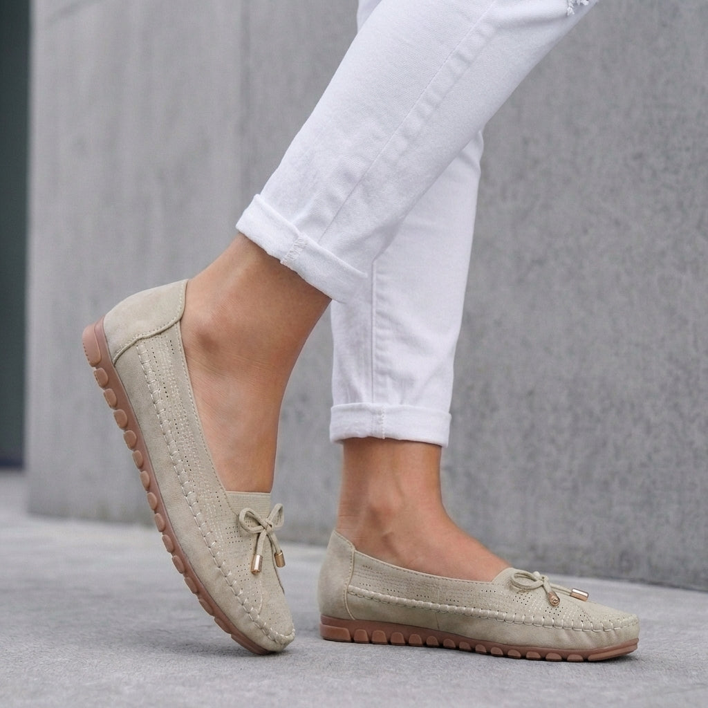 Bow Moccasin-Style Flat Loafers for Women – Breathable Comfort & Support