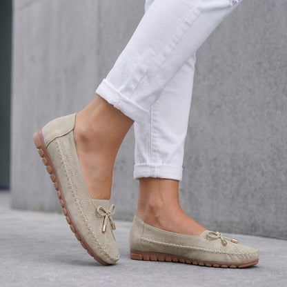 Bow Moccasin-Style Flat Loafers for Women – Breathable Comfort & Support