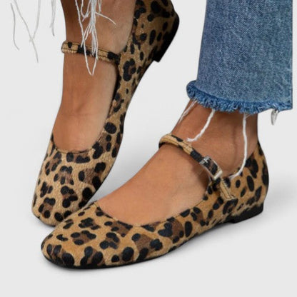 Leopard Print Square Toe Mary Jane Flats for Women – Secure Fit & Comfort