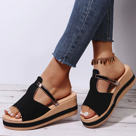 Wedge sandals women – Open toe – Soft fabric – Easy slip-on – Elegant style