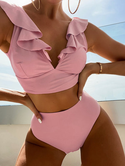 Women's bikini – Ruffled V-neckline – High waist shaping – Breathable stretch fabric