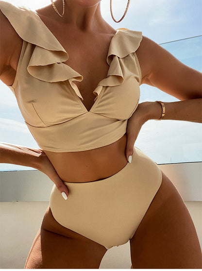 Women's bikini – Ruffled V-neckline – High waist shaping – Breathable stretch fabric