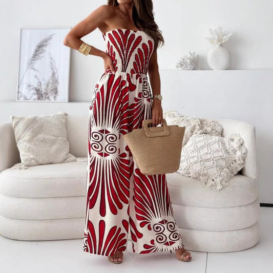 Women's Jumpsuit – Strapless – Wide Leg – Relaxed Fit – Breathable Fabric
