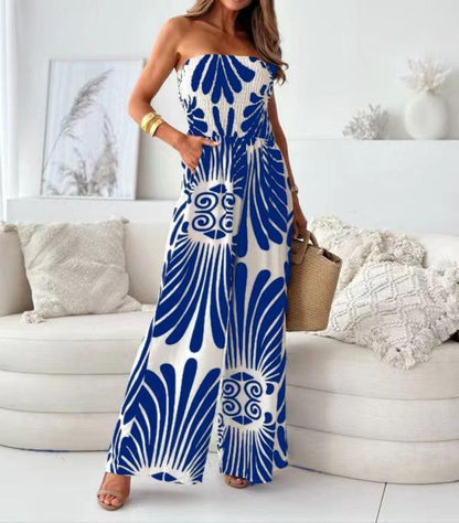 Women's Jumpsuit – Strapless – Wide Leg – Relaxed Fit – Breathable Fabric