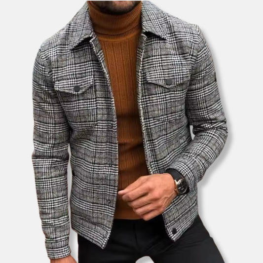 Men's jacket – Slim fit – Checked pattern – Classic collar – Lightweight breathable fabric